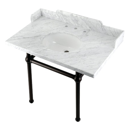 Kingston Brass 36 Carrara Marble Console Sink with Brass Legs, Marble WhiteOil Rubbed Bronze LMS3630MB5